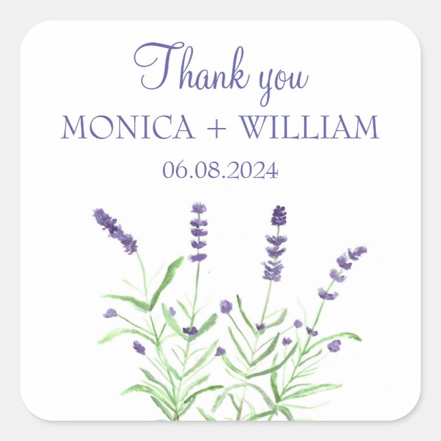 Adesivo Quadrado Lavanda de aquarelas flores herbáceas roxas rústic (Frente)