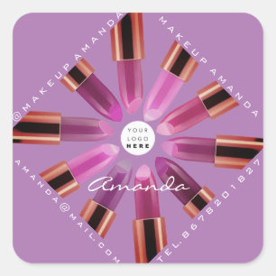 Adesivo Quadrado Lavanda de Lipsticks Dourados de Cosmetica Makeup