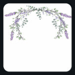 Adesivo Quadrado Lavanda e Eucalyptus<br><div class="desc">Um design elegante e vintage com eucalipto e lavanda pintado em cor d'água romântica.</div>