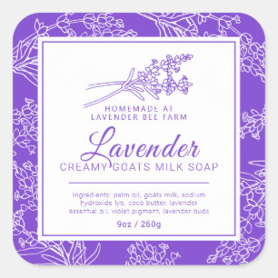 Adesivo Quadrado Lavanda e sabão de cabra branco roxo