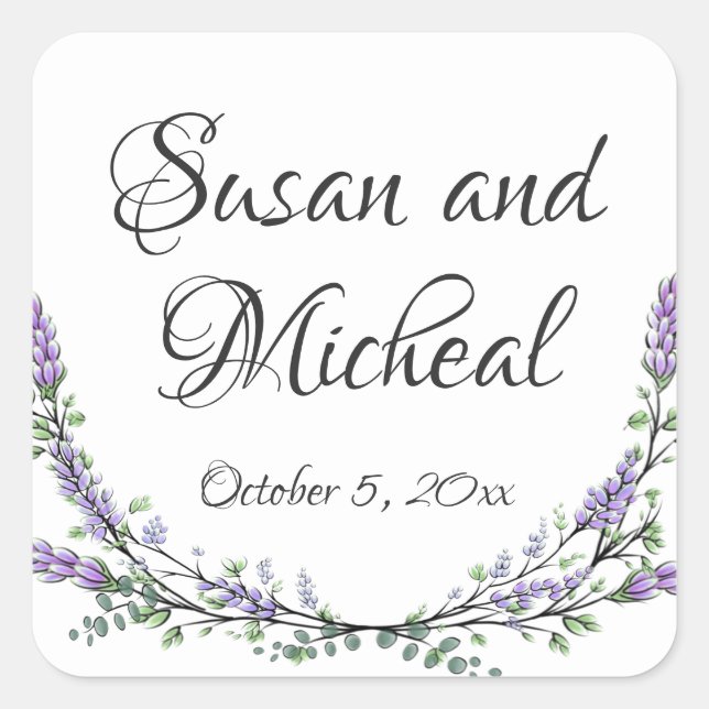 Adesivo Quadrado Lavanda elegante Eucalyptus botânico (Frente)