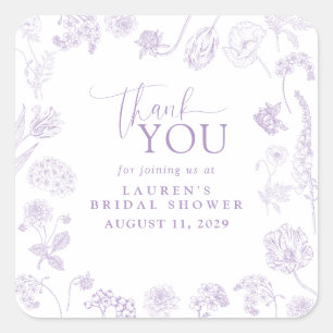 Adesivo Quadrado Lavanda Lilly Chá de panela Floral Obrigado