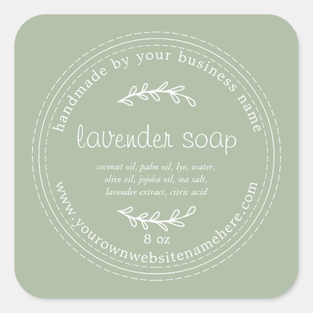Adesivo Quadrado Lavanda Rustic Handmade Soap Laurel Green Classic (Frente)