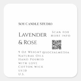 Adesivo Quadrado Lavanda soy candela com rosa adicione q r código t