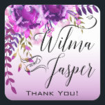 Adesivo Quadrado Lavanda Vinhas De Pluma Lilac Folhagem Floral Obri<br><div class="desc">Lavanda Lilac Plum Vines Folhagem Floral Casamento Obrigado</div>
