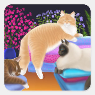 Adesivo Quadrado Lavanderia limpa do amor dos gatos