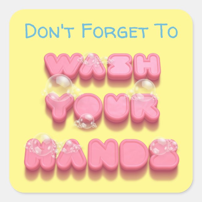 Adesivo Quadrado Lave as mãos, sabão engraçado, lembrete de seguran (Frente)