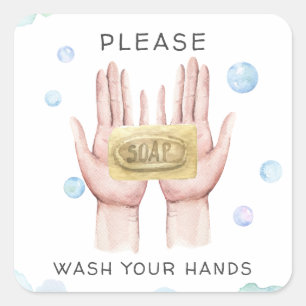 Adesivo Quadrado Lave Suas Mãos   Vinheta de Ilustração de Aquarela