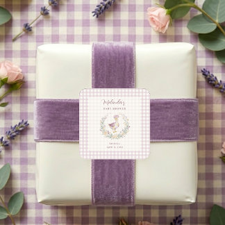 Adesivo Quadrado Lavender Gingham Goose Envelope Seal LPM26