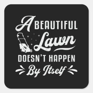 Adesivo Quadrado Lawn Mower Um Belo Jardineiro Amarrando