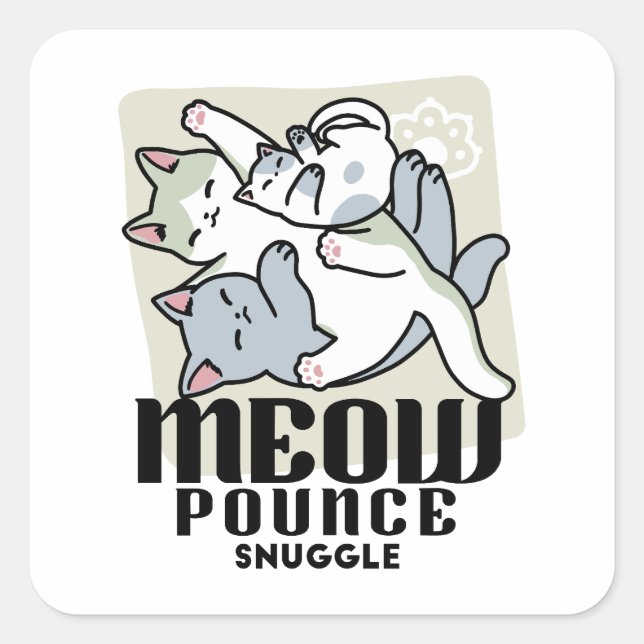 Adesivo Quadrado Lazer - Design de Gatos Preguiçosos (Frente)
