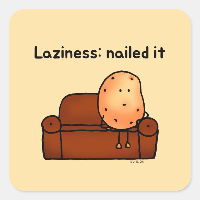 Adesivo Quadrado Lazy Potato Cartoon Sticker Design (Frente)