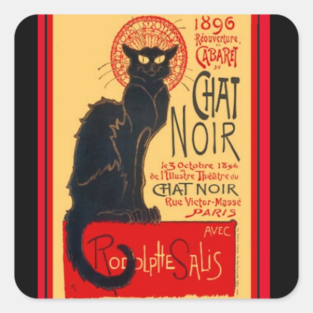 Adesivo Quadrado Le Chat Noir, The Black Cat, Art (Frente)
