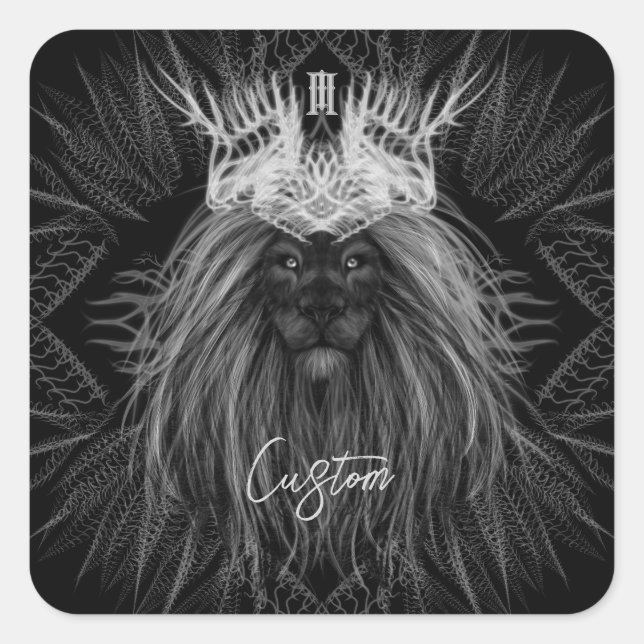 Adesivo Quadrado Leão com Monograma Coroa (Frente)