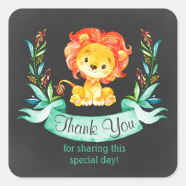 Adesivo Quadrado Leão de Aquarela de Quadro Alcalino Obrigado