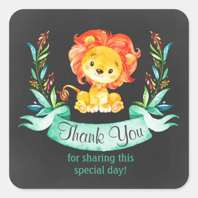 Adesivo Quadrado Leão de Aquarela de Quadro Alcalino Obrigado (Frente)