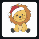 Adesivo Quadrado Leão de Natal Neve Animais de inverno Leões<br><div class="desc">O leão de Natal com luzes de fadas. Animais engraçados com presentes e neve até as férias. Também é engraçado para o Natal em julho. Os leões são animais doces e perfeitos para o Natal.</div>