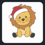Adesivo Quadrado Leão de Natal Neve Animais de inverno Leões<br><div class="desc">O leão de Natal com luzes de fadas. Animais engraçados com presentes e neve até as férias. Também é engraçado para o Natal em julho. Os leões são animais doces e perfeitos para o Natal.</div>