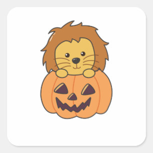 Adesivo Quadrado Leão De Pumpkin Orange Koalas Halloween Lion