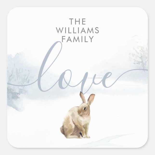 Adesivo Quadrado Lebre da Cena da Madeira de inverno (Frente)
