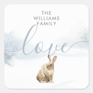 Adesivo Quadrado Lebre da Cena da Madeira de inverno
