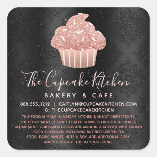 Adesivo Quadrado Legal Cupcake Rose Gold Brilho em Damasco Preto