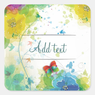 Adesivo Quadrado Legal e bela flor da moda borboletas