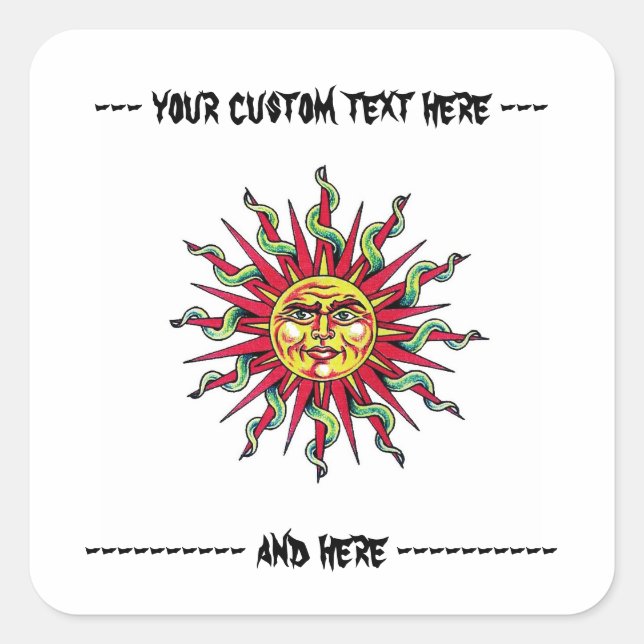 Adesivo Quadrado Legal símbolo de tatuagem de desenho animado Sol D (Frente)