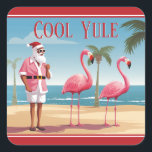 Adesivo Quadrado Legal Yule Papais noeis e Flamingos Praia Natal<br><div class="desc">Apresentando nossos Papais noeis Legal de Yule e os Pinheiros de Natal de praia Flamingos - uma mistura de tradição de férias e diversão tropical! Papais noeis e seus amigos flamingos em uma praia arenosa.</div>
