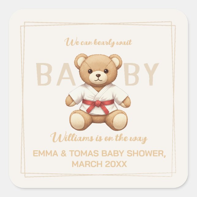 Adesivo Quadrado Legendary Red Belt Judo Bear – Baby Shower (Frente)