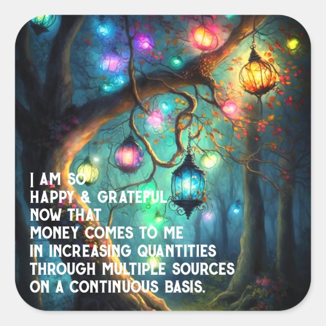 Adesivo Quadrado Lei de Atrair Dinheiro Manifestação Citação Riquez (Frente)