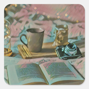 Adesivo Quadrado Leia Livros, Beba Café