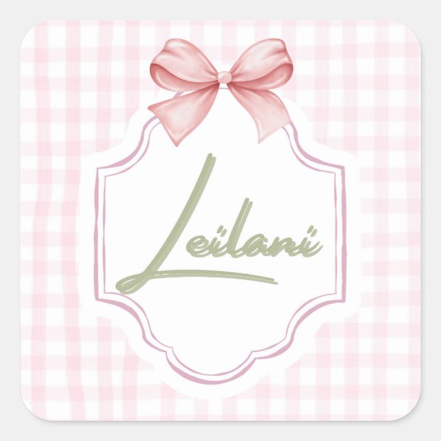 Adesivo Quadrado Leilani Baby Nursery Gingham Personalizado (Frente)