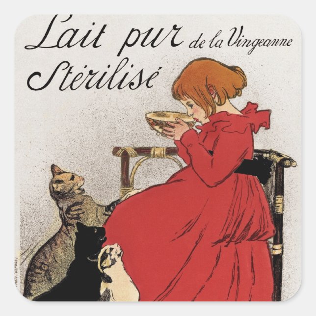 Adesivo Quadrado Leite de ensaio para os Gatinhos (Frente)