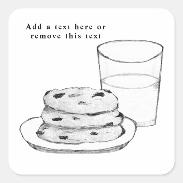 Adesivo Quadrado Leite e Cookies Sketch (Frente)