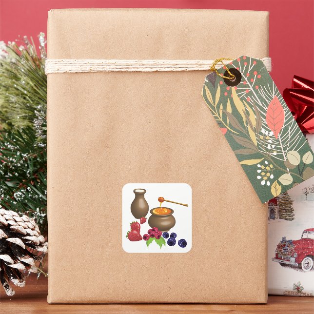 Adesivo Quadrado Leite e Mel com Comida de Berries Russo (Criador carregado)