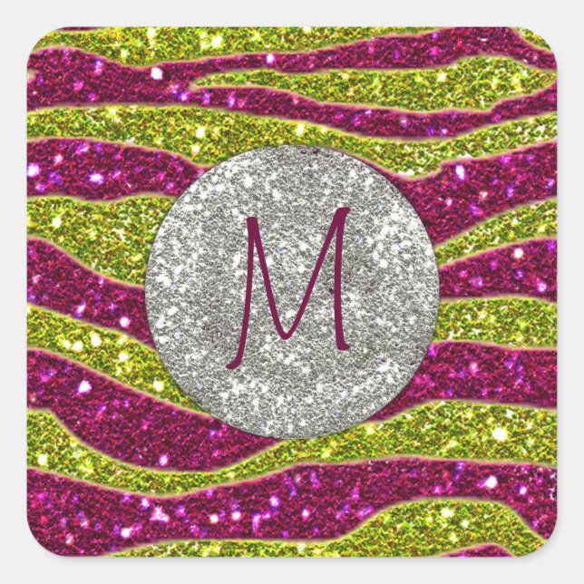 Adesivo Quadrado Leitões de Monograma Fitas de Zebra Amarelas Cor-d (Frente)