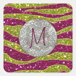 Adesivo Quadrado Leitões de Monograma Fitas de Zebra Amarelas Cor-d