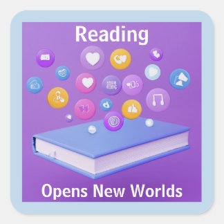 Adesivo Quadrado LEITURA Abre Novos Mundos Livro