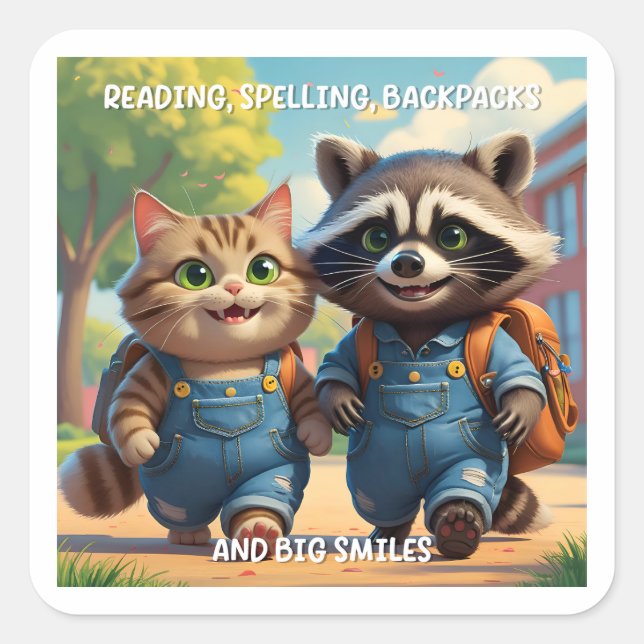 Adesivo Quadrado Leitura, Ortografia, Backpack e Sorrisos (Frente)