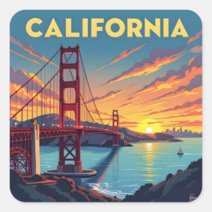 Adesivo Quadrado Lembrança da Califórnia A Ponte Golden Gate