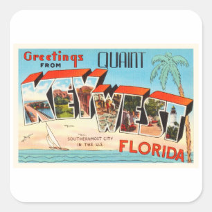 Adesivo Quadrado Lembrança velha das viagens vintage de Key West