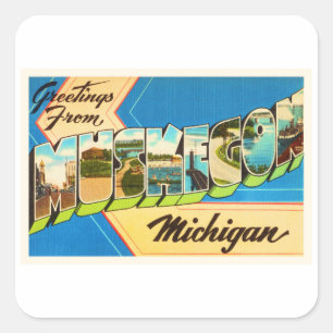 Adesivo Quadrado Lembrança velha das viagens vintage de Muskegon