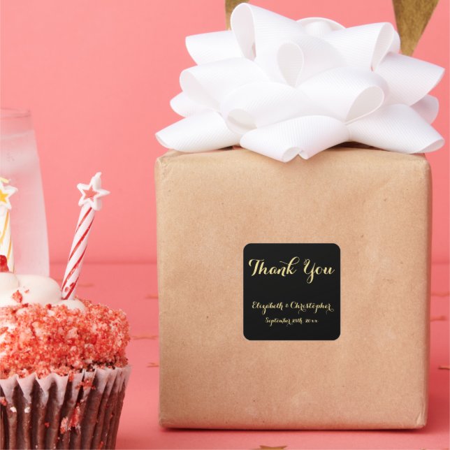 Adesivo Quadrado Lembrancinhas de casamento de ouro preto de escrit (Festa)