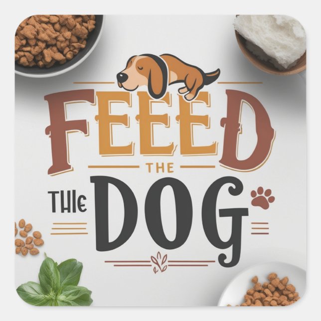 Adesivo Quadrado Lembrete de Comida de Cães (Frente)
