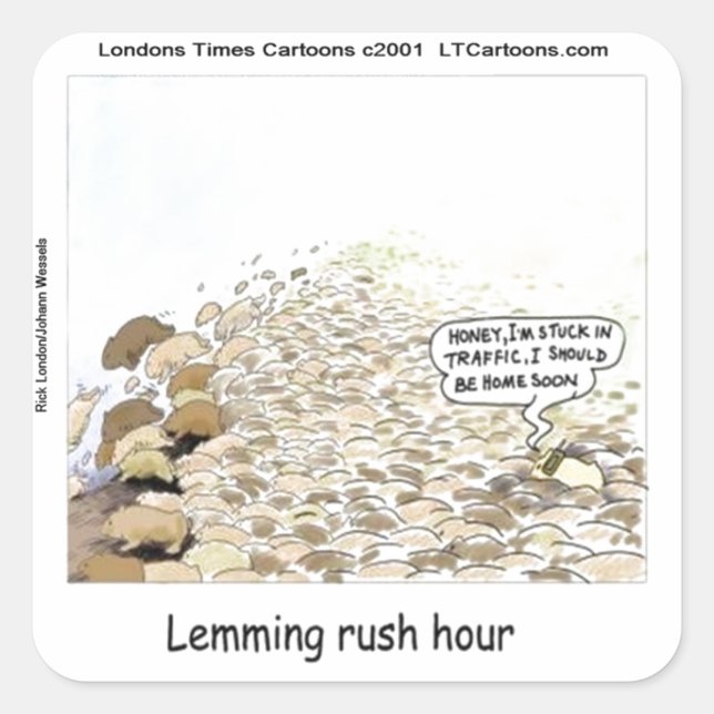 Adesivo Quadrado Lemmings Rush Hour Engraçado (Frente)