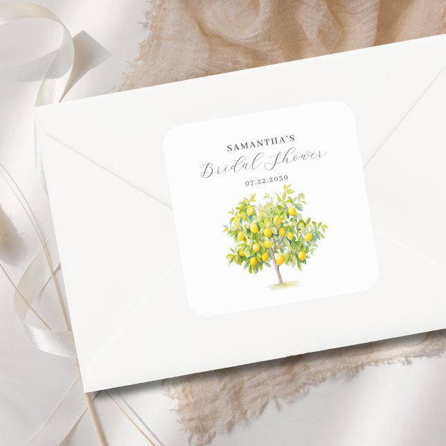 Adesivo Quadrado Lemon Citrus Aquarela Chá de Noiva  (Criador carregado)