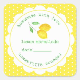 Adesivo Quadrado Lemon Marmalade Jar personalizado caseiro