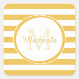 Adesivo Quadrado Lemon Yellow Candy Stripes Girls Name and Monogram