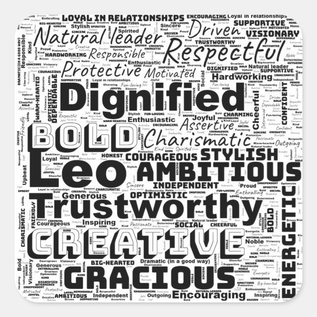 Adesivo Quadrado Leo Zodiac Word Cloud Inspiration (Frente)